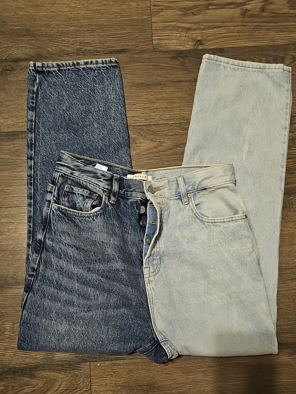 PacSun Women's Two-Tone Straight Jeans Light Dark Blue Button Fly High Rise 28
